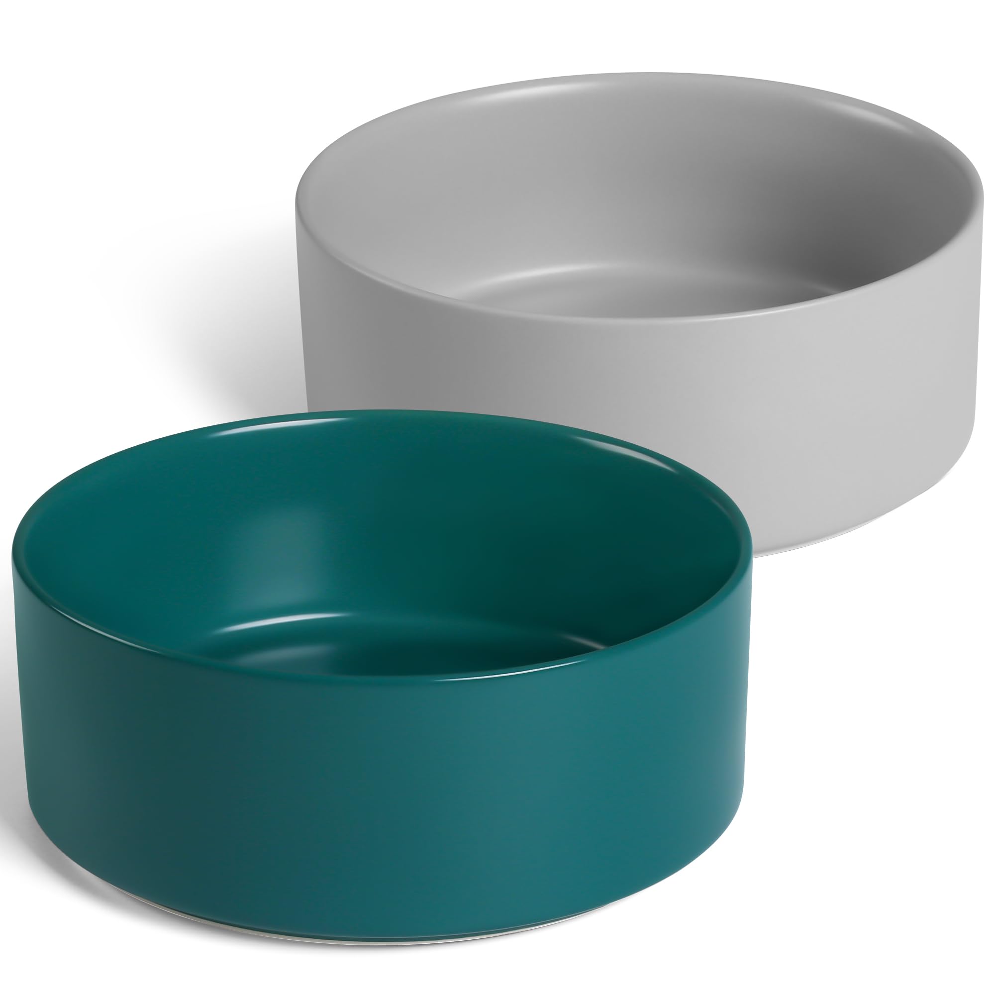 Kitwinney Large Dog Bowls, Non Slip Heavy Ceramic Dog Food and Water Bowl with White Silicone Base, 2 Pack Pet Feeding Bowls for Medium Big and Giant Dogs (Grey+Green, 8 Inches) โ image 1