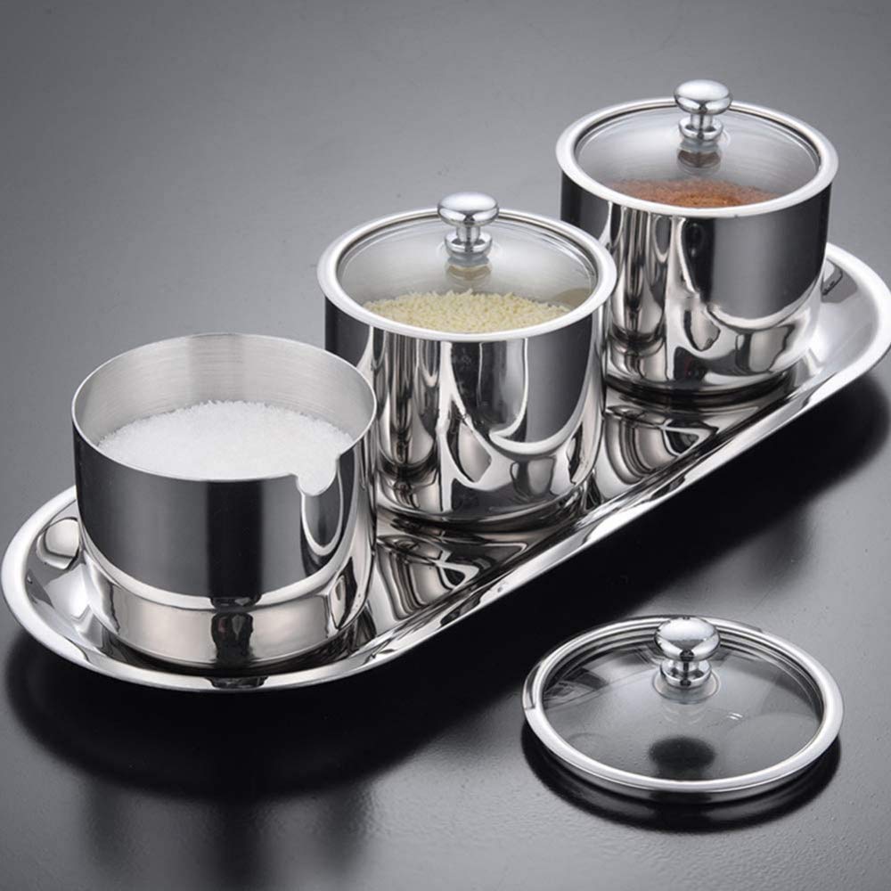 Barattoli per condimenti, Set di 3 contenitori for condimenti in Acciaio Inossidabile con(3 Jars)