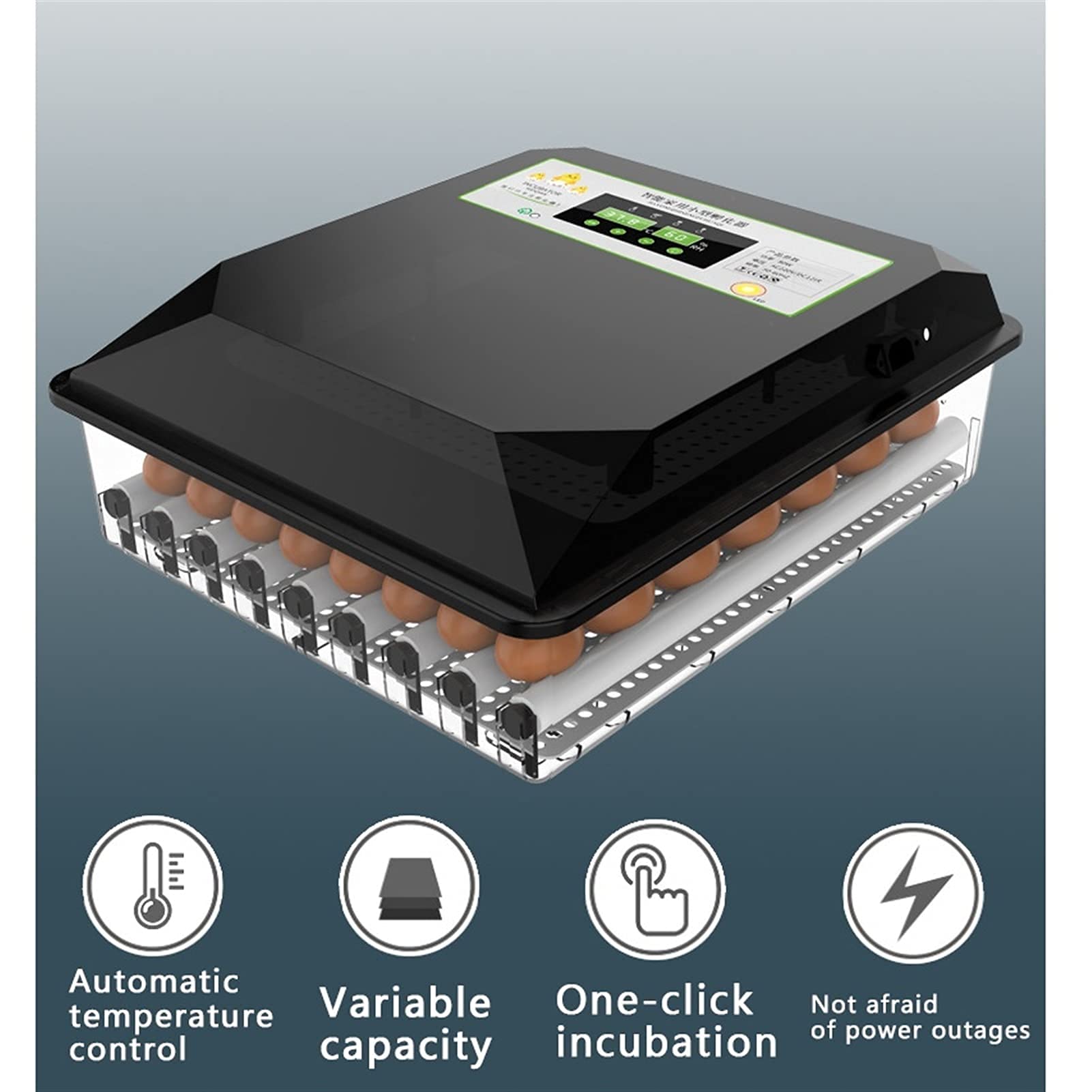 Incubatrice Automatica per Uova di Pollo 48 Incubatrice Digitale Completamente Automatica con girauova Integrato e regolatore di Temperatura Intelligente per Uso Domestico, Laboratorio