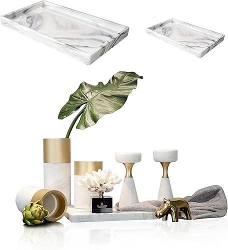 Bandeja para encimera y tocador, paquete de 2 (9.7 y 11.9 pulgadas), bandeja de tocador de baño, bandeja de tanque de inodoro, bandeja de baño