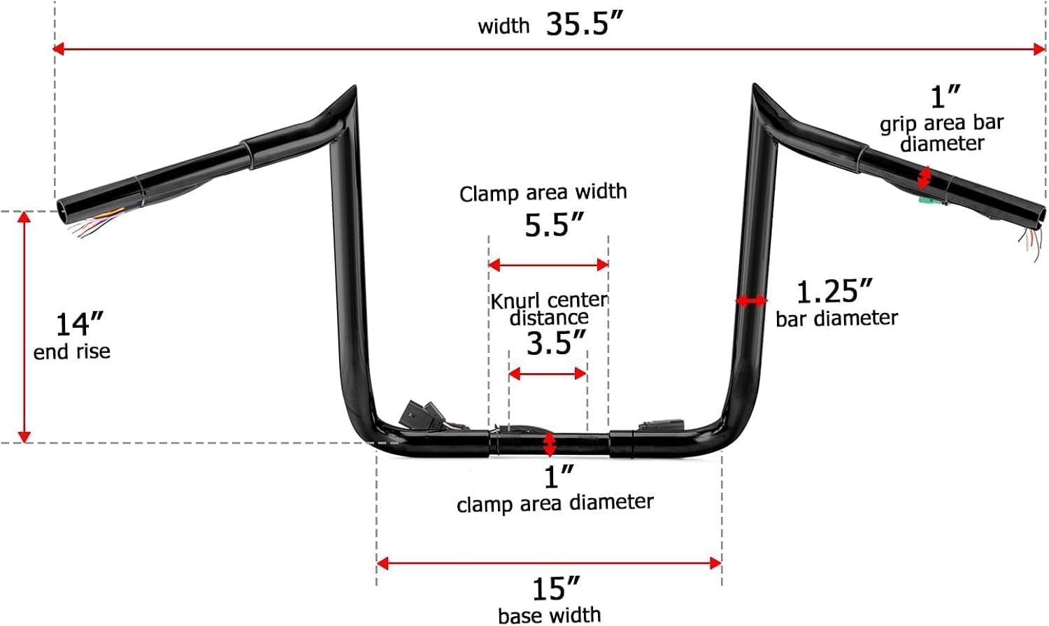 Mofun 14" Rise Handlebars Pre-Wired Ape Hangers 1.25" Fat 1" Clamp Diameter Compatible with Harley Touring Street Glide Electra Glide Ultra Limited 2008-2013 Black