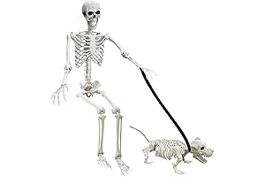 5.4Ft Halloween Life Size Human Skeletons with Movable Dog Skeleton