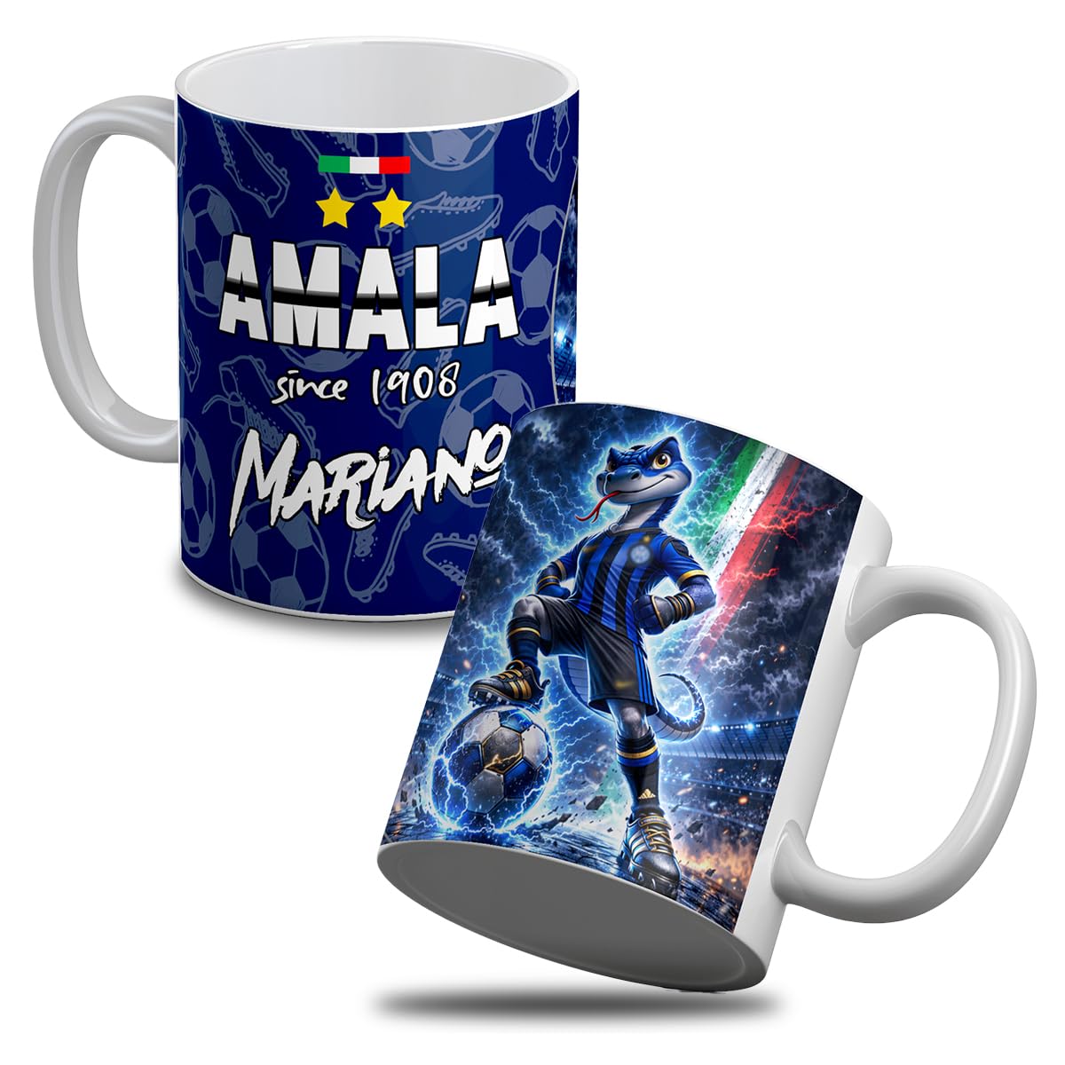 Tazza in Ceramica Tifoso Inter Nerazzurro con Mascot Serpente Calcio, Personalizzabile con Nome, Idea Regalo Uomo Donna, Gadget Sport Casa Ufficio Colazione