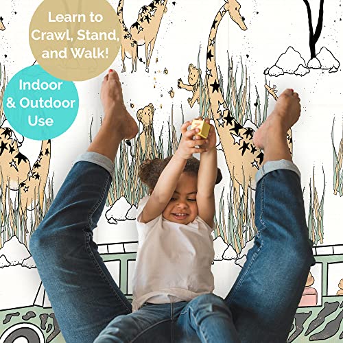JumpOff Jo Foldable Foam Play Mat – Large Waterproof Baby & Toddler Activity Floor Mat, Double-Sided 70 x 59 Inch Play Surface - Safari