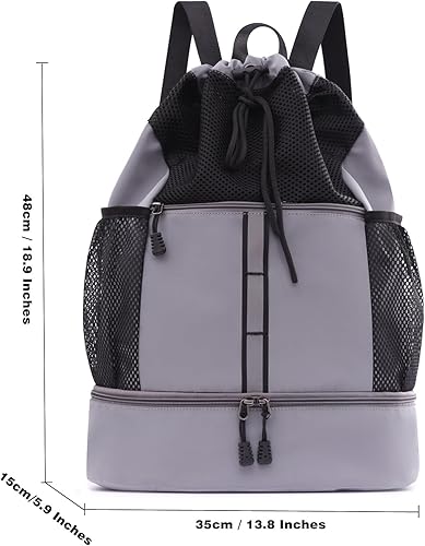 Miniatura 2 de Mochila con cordón, bolsa de gimnasio deportiva con compartimento para zapatos y bolsillo a prueba de humedad, bolsillos para botellas de agua,