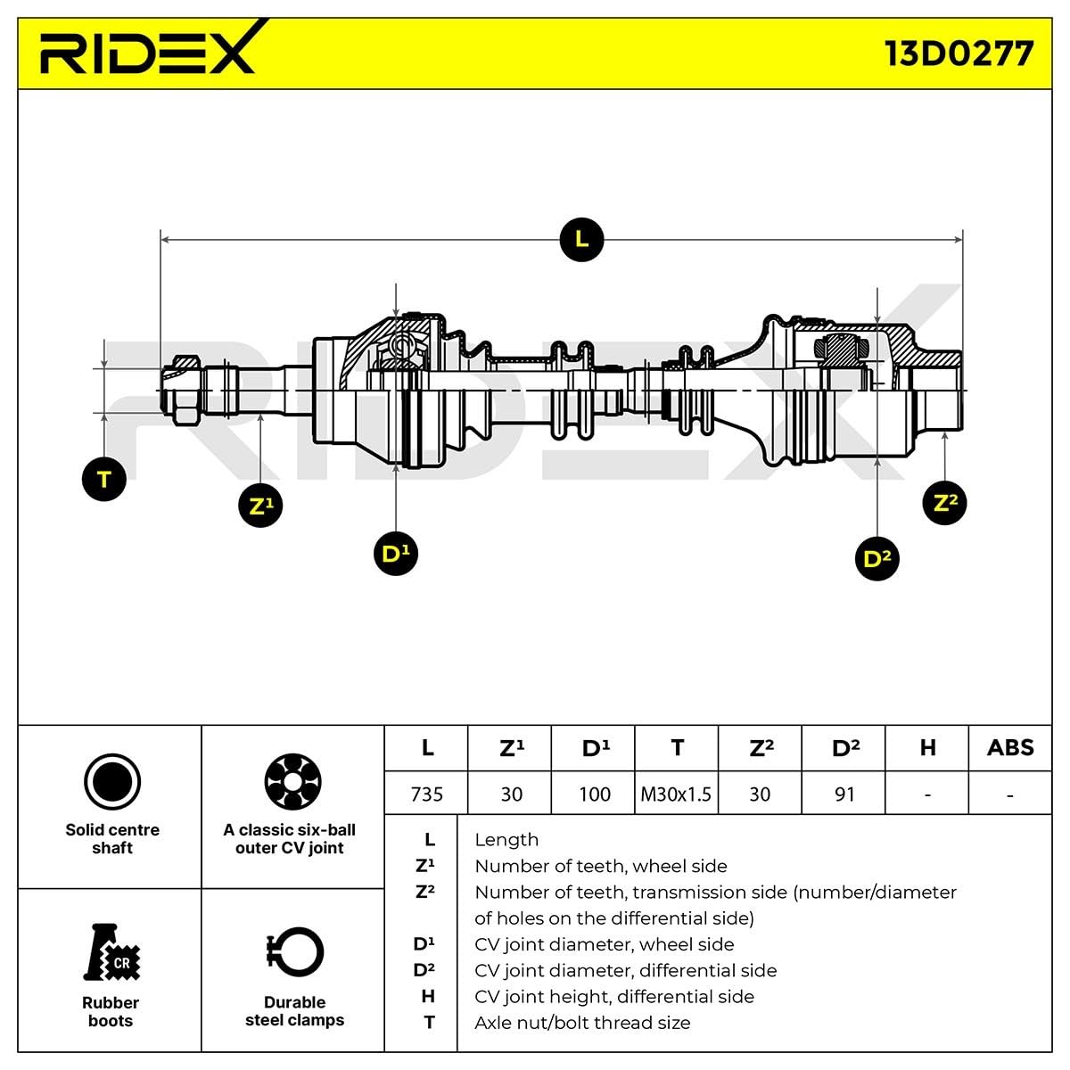 RIDEX 13D0277 Árbol de transmisión Delantero Izquierda Delantero Derecha Compatible con MERCEDES-BENZ MB 100 Furgoneta W631