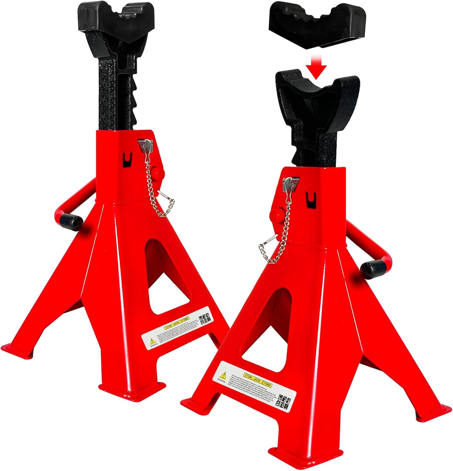 3 Ton Jack Stands (6,600 LBs Capacity) - Heavy Duty Car Jack Stand with Double Pin Locking, 11.22"-16.54" Adjustable Height, Extra Rubber Pads for Trucks, Garage, Vehicle Lifting, 1 Pair Red