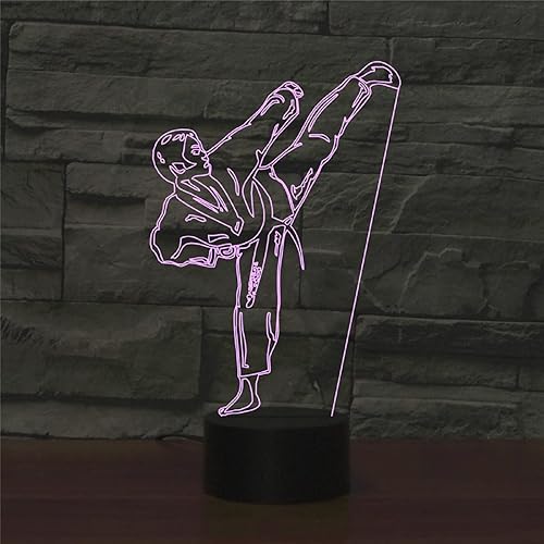 Miniatura 5 de Luz nocturna 3D para niños 3D Karate Taekwondo lámpara LED con control remoto 16 colores cambiantes regalo de cumpleaños de Navidad para niño