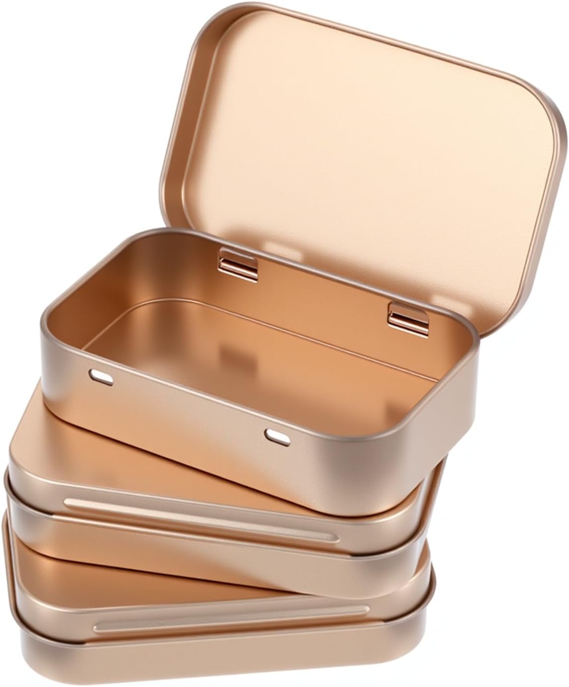 Dplolng 3 Pack Metal Tin Box,Rectangular Small Tins with Lids Hinged Tins Box Container with Lid Portable Tin Case for Storage Drawing Pin Candies Jewelry Crafts,Rose Gold(3.8 X 2.4 X 0.8 Inches)