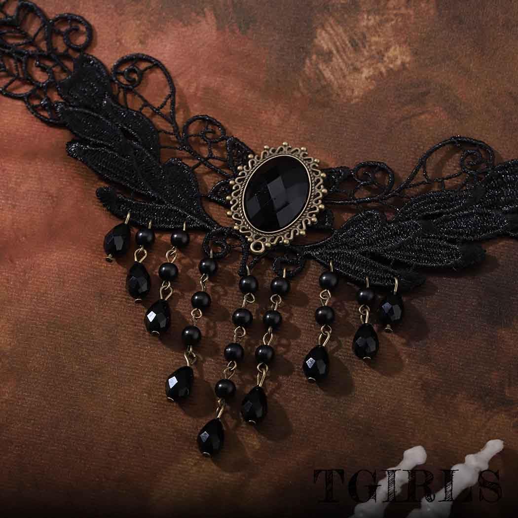 Tgirls Black Necklaces for Halloween Gothic Lace Choker Red Crystal Necklace Steampunk Lace Choker Necklace Costumes Party Accessories - Image 5
