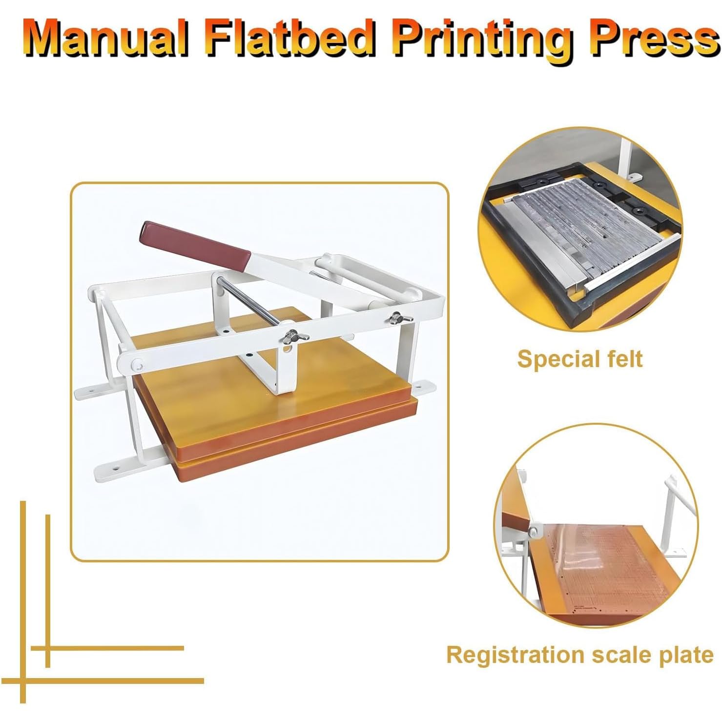 Máquina de impresión manual de prensa plana, prensa de linóleo de 12 x 12 pulgadas con agujero de eje de posicionamiento doble y ajuste de altura para corte de tinta de bloque de madera y linóleo