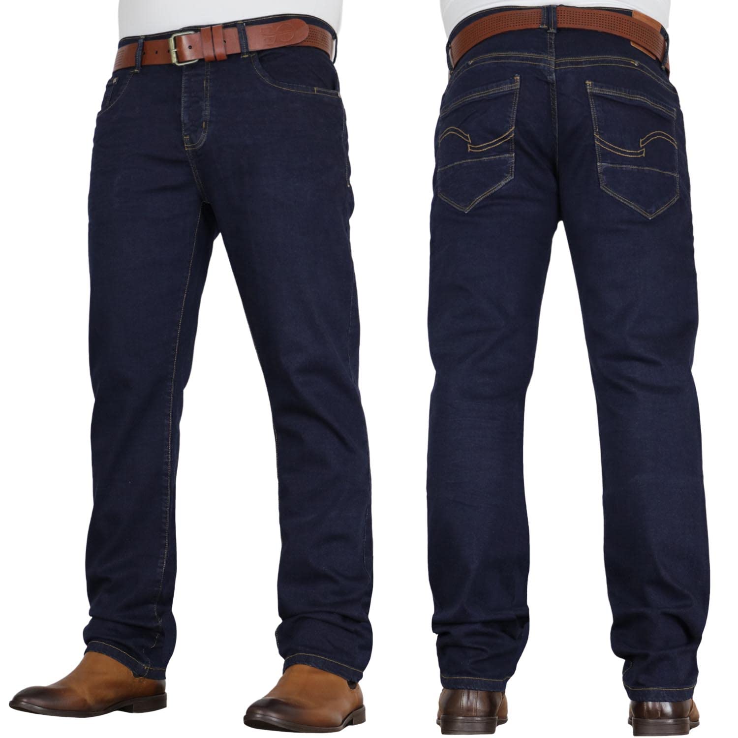 Crosshatch Mens 'Tarrow' Straight Leg Stretch Denim Jean with Designer Belt by JeanBase Raw Wash 30W X 32L
