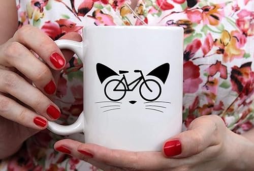 Miniatura 4 de Fonhark - Taza de bicicleta para gatos, divertida taza de gato en bicicleta para amantes de los gatos, hombres y mujeres, taza de café novedosa de
