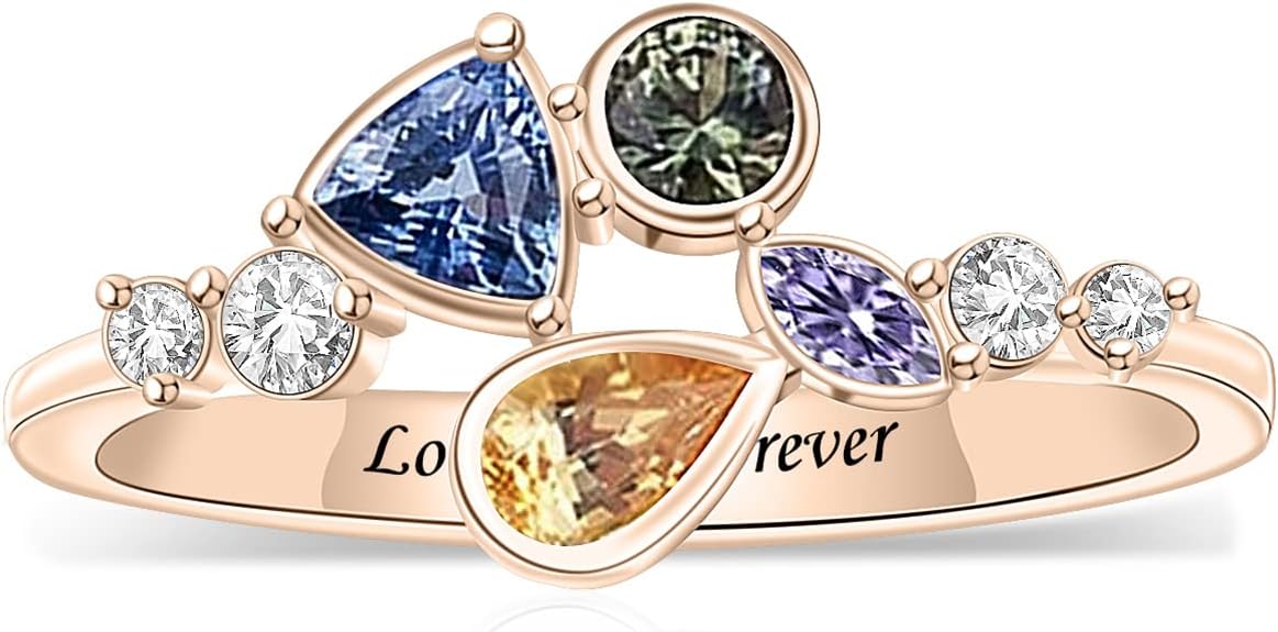 Custom Mom Rings with Birthstones Mothers Rings with 1/2/3/4/5/6/7/8 Birthstones Ring Multi Stone Ring Christmas Mother's Day Gifts for Women