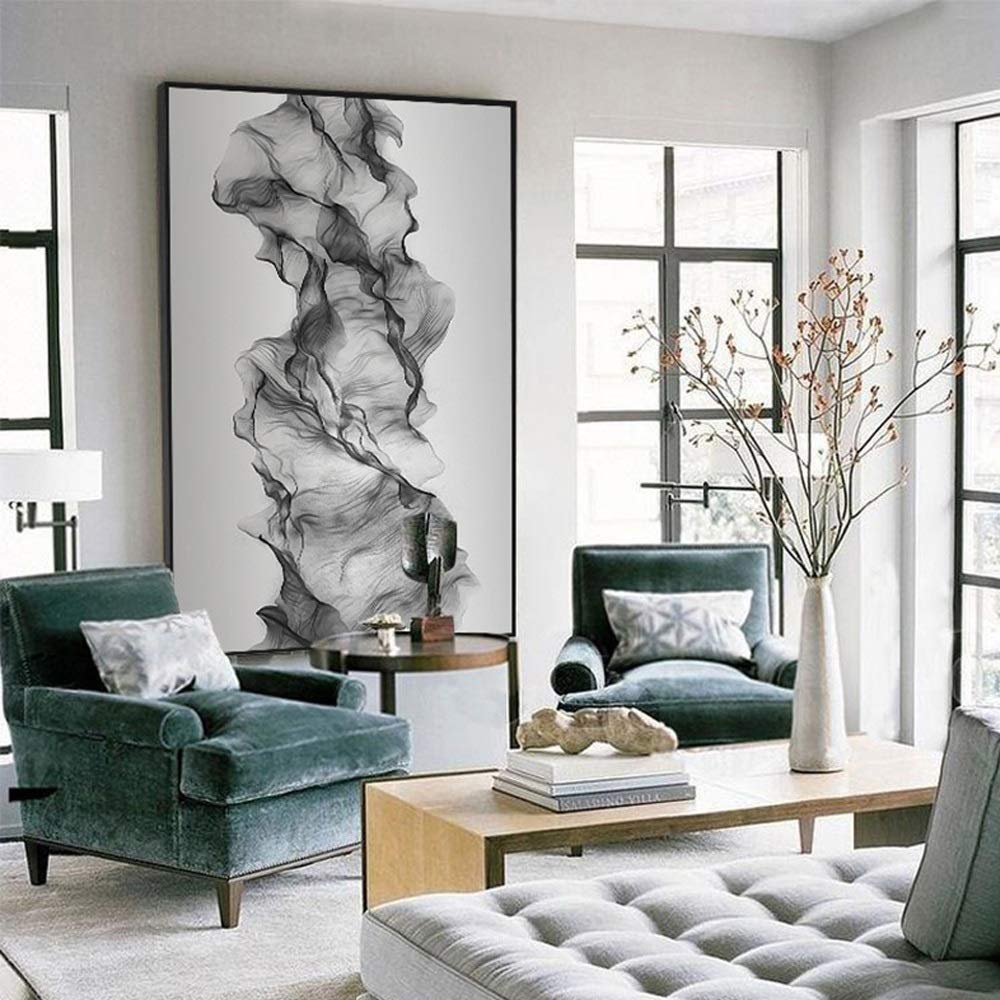 Fenghezhanouzhou Decorative Paintings Wall Art Cloud Art Abstract Pattern, Modern Minimalist Style Indoor Porch Painting, Black PS Photo Frame, MDF Back Panel, Six Sizes (Size : 35x50cm)