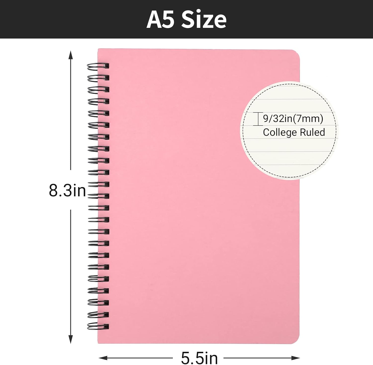 EUSOAR College Ruled Notebooks, 6 Packs 5.5" x 8.3" 120 Pages Pink A5 Spiral Notebook Bulk, Lined Writing Notebooks Sketchbook Set, Office Meeting School Supplies