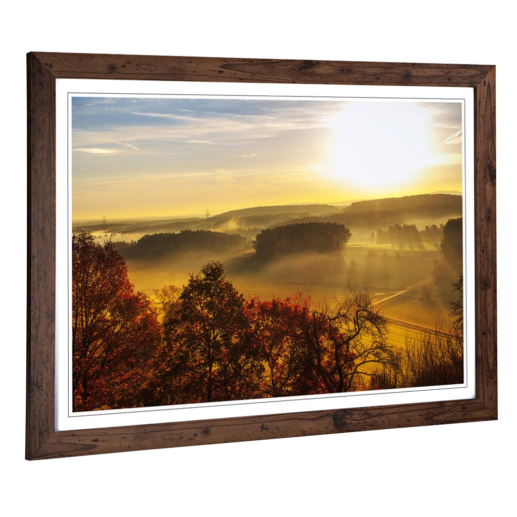 Big Box Art Framed Print of Beautiful Sunrise Landscape (5) Design | Wall Art Picture | Home Decor for Kitchen, Living Room, Bedroom, Hallway, Walnut, A2 / 24.5x18 Inch / 62x45cm