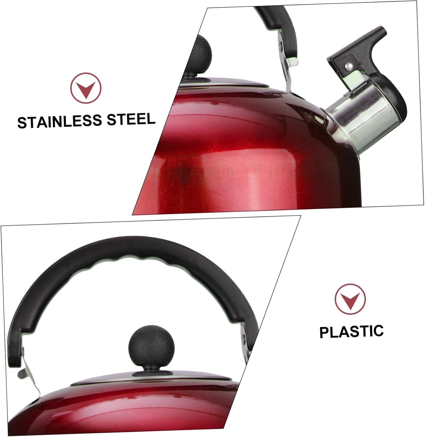MAGICLULU Stainless Steel Whistling Kettle for Stovetop and Induction Cookers Resistant Water Pot with Comfortable Handle Wide Application for Tea and Beverage Brewing Flat Bottom Carafe Red