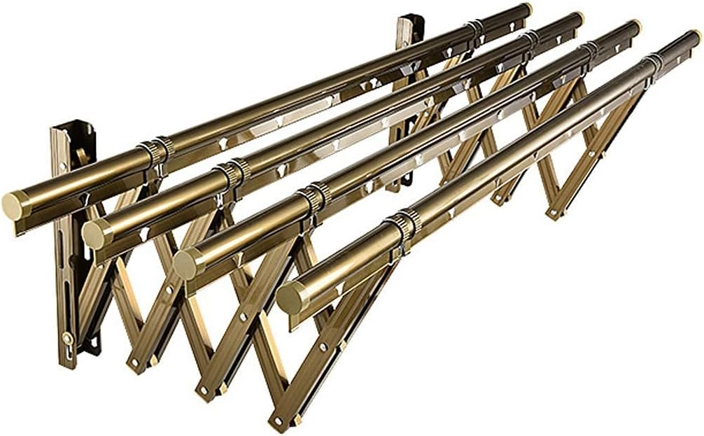 Clothes Drying Racks,Airer Clothes Airer Laundry Drying Rack Wall Mounted Folding Adjustable Space Bathroom Towel Rail Bar with Windproof Hook Beautiful Scenery,Gold
