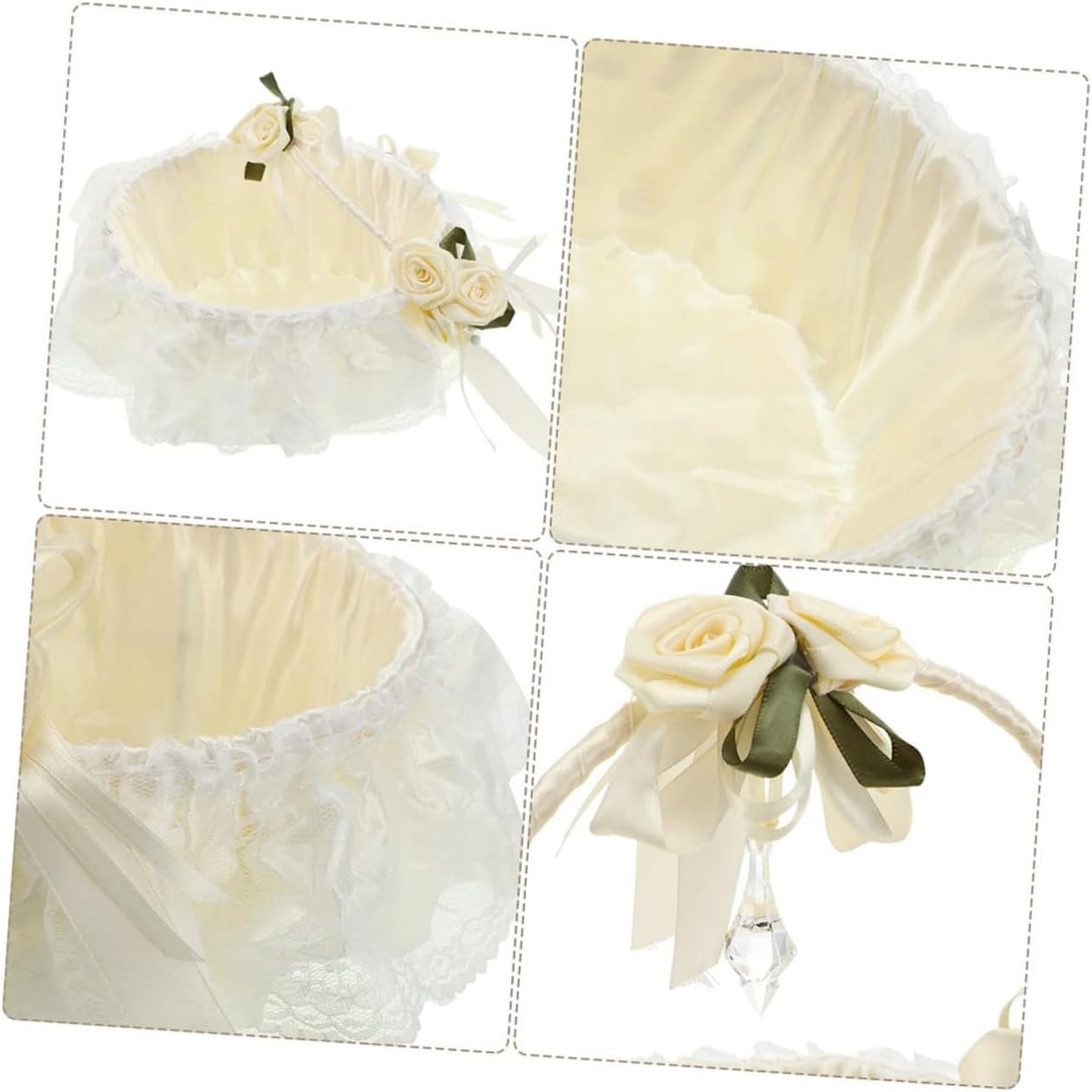 Wedding Flower Girl Basket with Milk White Weave, Handheld Delicate Flower Basket for Bridal Ceremony and Outdoor Wedding Events