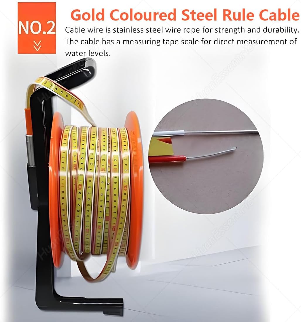 10-300m Portable Deep Well Water Level Meter with Stainless Steel Probe,Boreholes Measuring Tools for Water Well Repairers,Indicator Light,Peak Display 20m