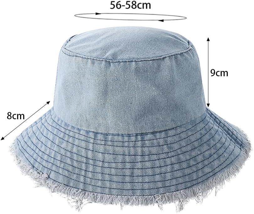 Frayed Denim Bucket Hat Distressed Jean Fisherman Cap Wide Brim Boonie Sun Hat Packable Beach Cap for Women Men
