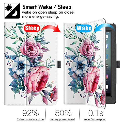Vori Case For All-New Fire 7 Tablet (9Th Generation, 2019 Release) Folio Smart Cover With Auto Wake/Sleep, Peony #TOP3