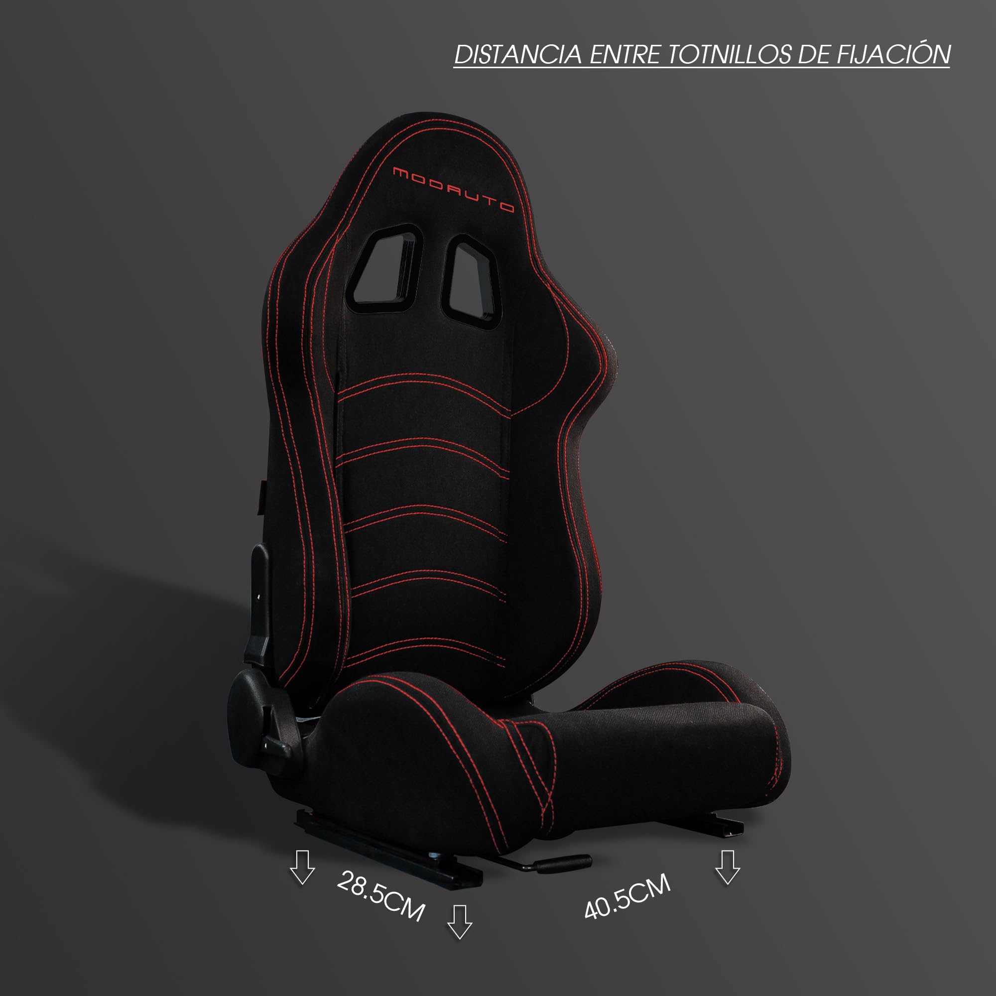 MODAUTO Asiento Deportivo Coche,Semibaquet Ajustable,de Tela,Adaptable para Coches,Ríeles incluidos,Conductor y Pasajero, para Coche y Simulador de Conducción,Modelo M-N190L,Negro Logo
