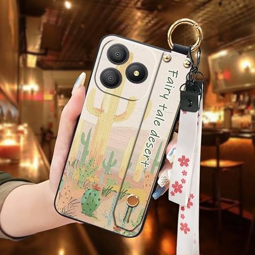 Phone Case Compatible with Blackview Wave 9C, Oil Painting Anti-knock Silicone Waterproof Lanyard Wristband Protective Flower Ki