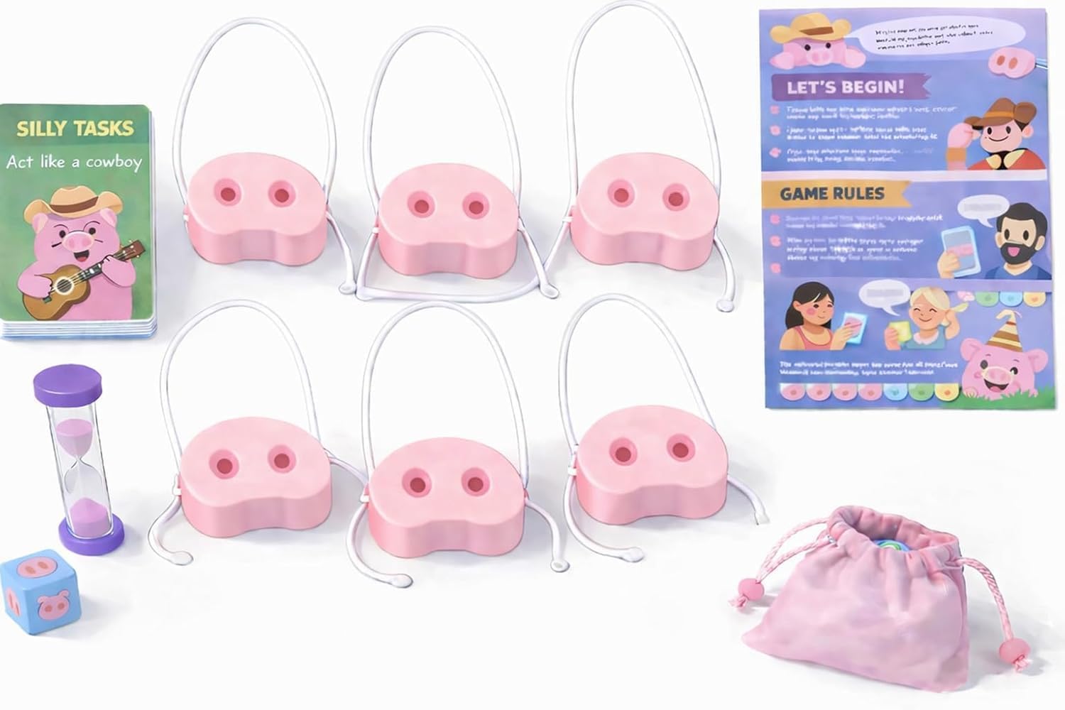 Pig Nose Game - Hilarious Party Game with 150 Cards & 5 Piggy Noses, Fun Family Card Game for 4+ Players Adults Teens, Interactive Laughing Icebreaker for Game Nights - Smile and You Lose!