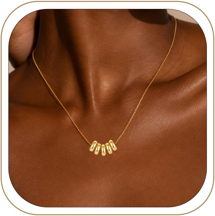 Gold Charm Necklace for Women, Minimalist Bead Choker Layering Jewelry