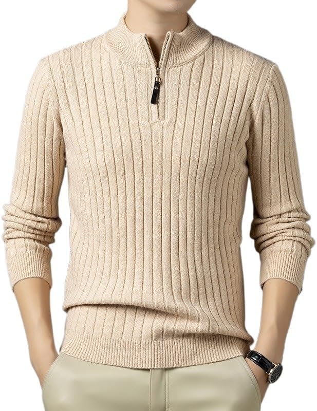 Half High Neck Men's Knitted Pullover Sweater Zipper Men Sweaters