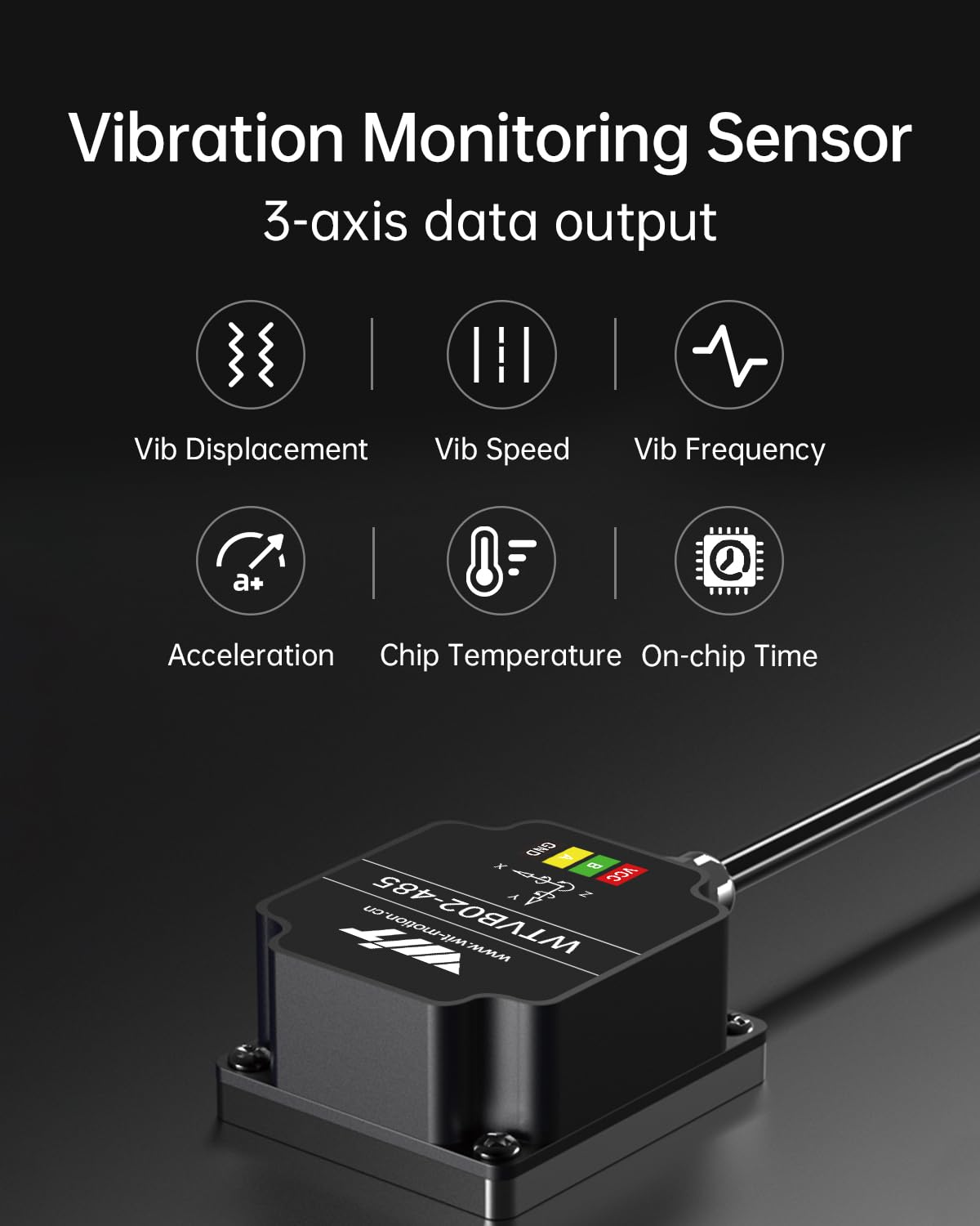 [RS485 Modbus-Vibrationssensor] WTVB02-485 IP68 wasserdichter Wandler, 3-Achsen-Vibrations-(Frequenz+Weg+Geschwindigkeit)-Beschleunigungsdetektor, Motorüberwachungsmodul