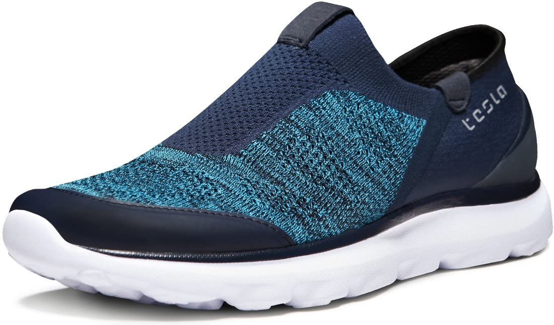 TSLA Men's Loafers & Slip-On Shoes, Lightweight Breathable Mesh Walking Shoes, Comfortable Casual Work Sneakers, Flex Lagoon Blue & Navy, 8.5