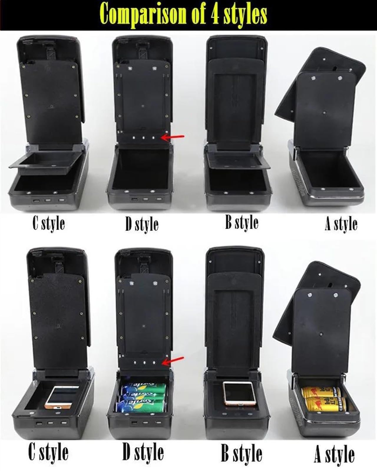 Accoudoir de Voiture Boîte De Rangement D'accoudoir De Voiture, Boîte De Rangement Intérieure Dédiée Aux Pièces De Rénovation, Accessoires De Voiture pour Citroën C2 C3(D2 Black Line 7USB)