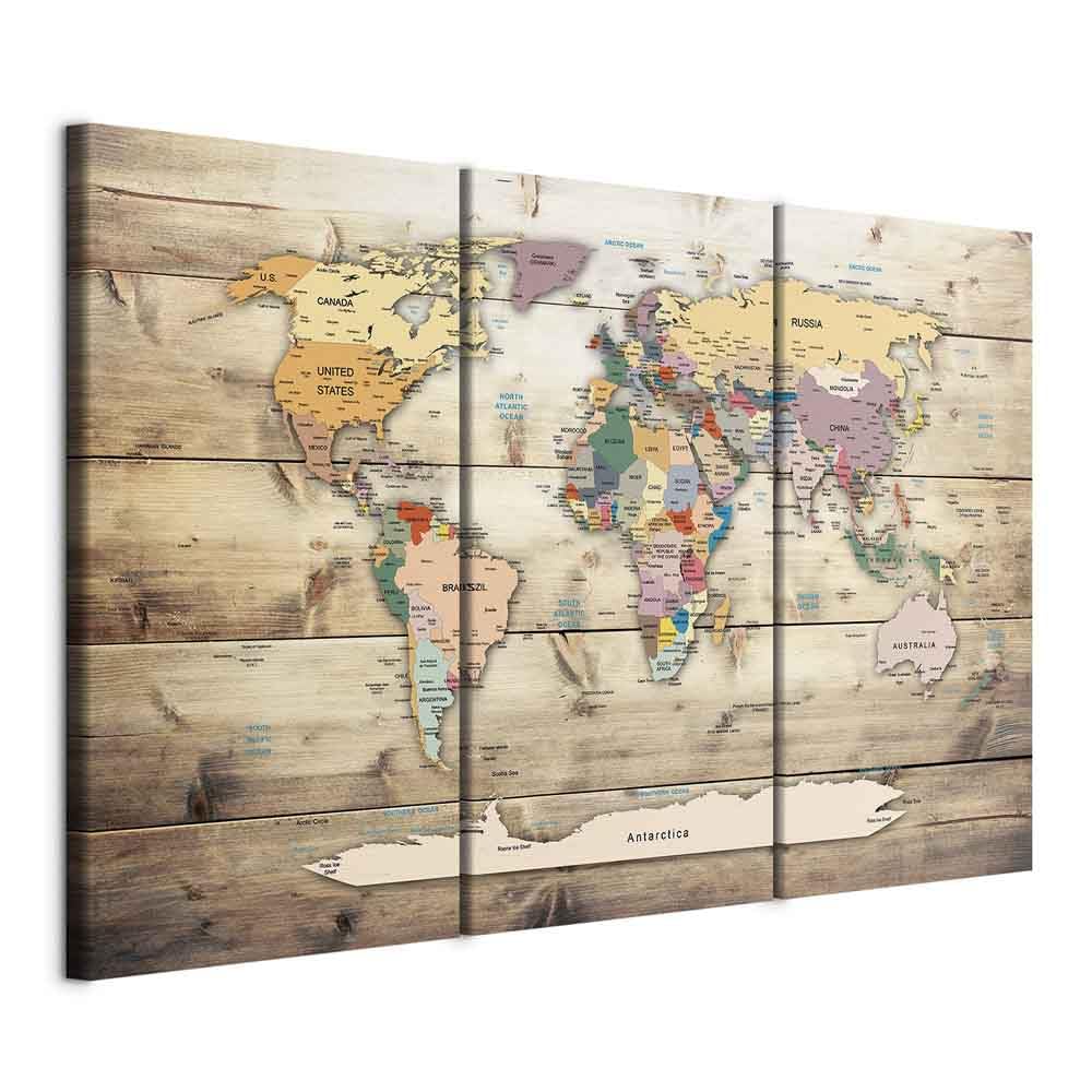Prints on Canvas - Canvas Wall Art 120x80 cm/48"x32" 3 pcs. Large Canvas Prints XXL - Art Deco Pictures for Bedroom Walls - Home Decor Wall Pictures for Living Room world map wood k-C-0035-b-f