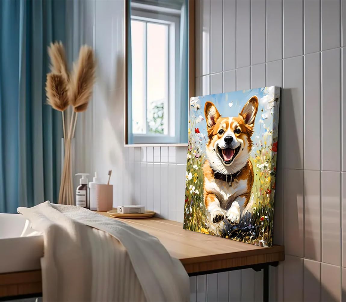 Framed Corgi Wall Art Funny Dog Canvas Wall Decor 12x16inch image 3