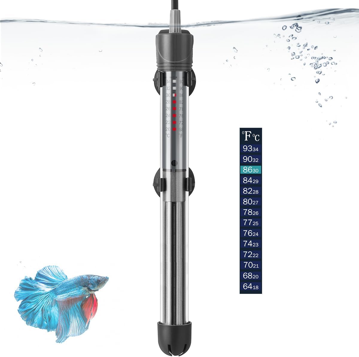 300W Adjustable Aquarium Heater, Submersible Fish Tank Heater Thermostat with Suction Cups for 45-65Gal