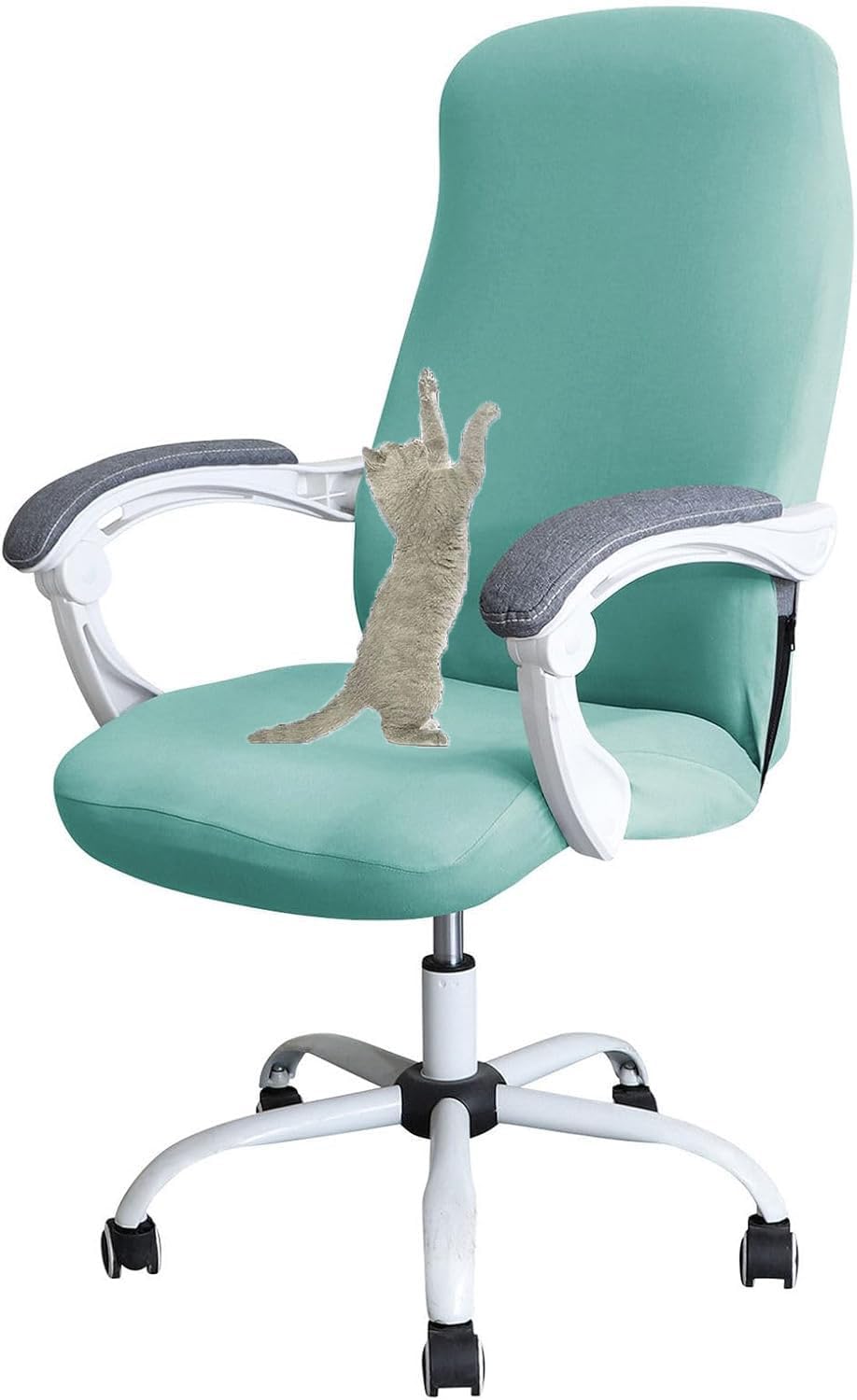 Yopoiy Blue Office Chair Cover Cat Scratch Proof, Stretch Desk Chair Cover Soft With Zipper Computer Chair Cover Washable Rotating Chair Slipcover (,Large)