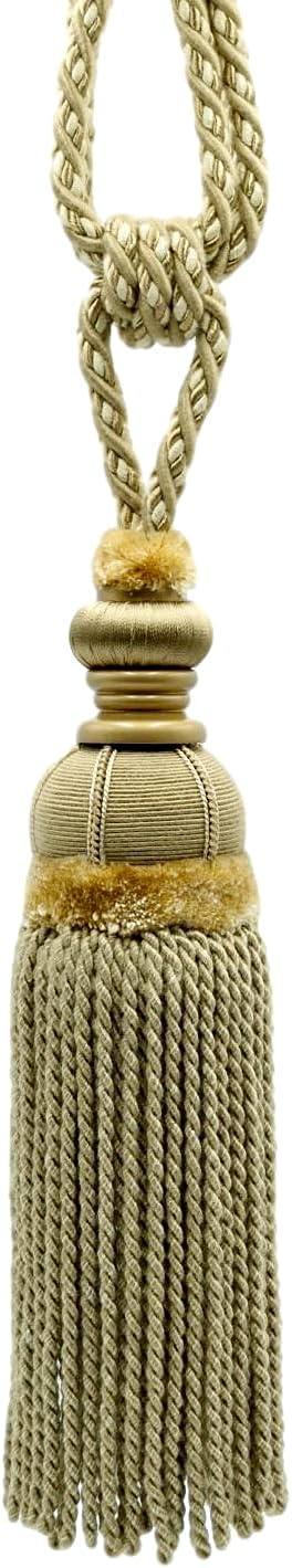 DÉCOPRO Set of 2 / Medium and Dark Beige, Ivory Exquisite, Large Bullion Tieback / 12 inch Long Tassel, 3 inch Wide, 26 inch Spread (Embrace) / Style# TBPLUSH12 (25009) Color: Desert Sands - RB04