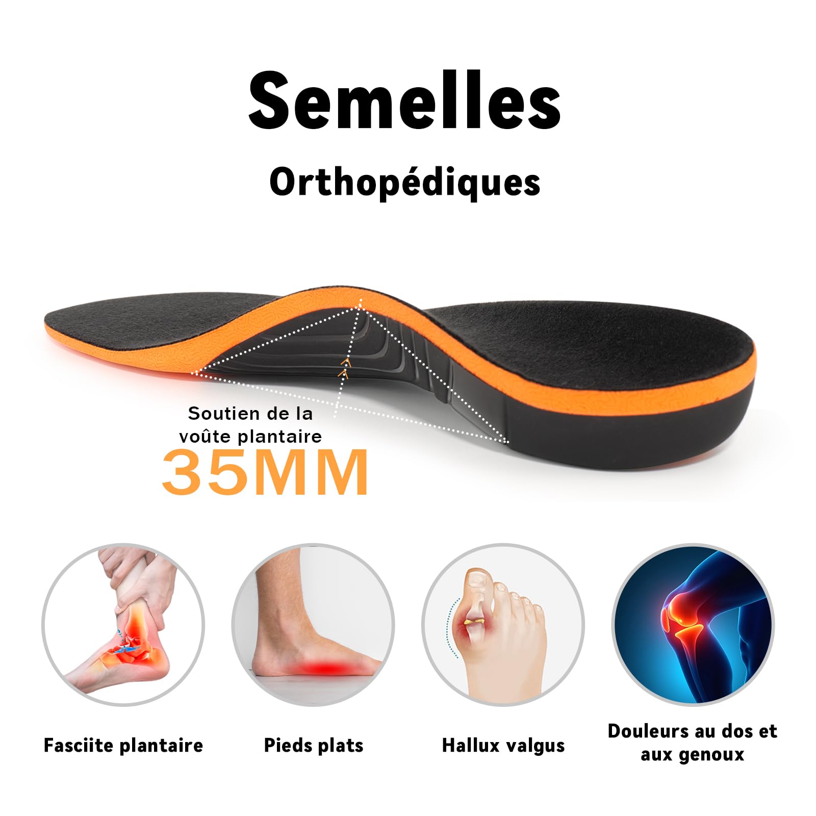 Semelles Orthopédiques, Semelle Voute Plantaire Confort,Applicable à Fasciite Plantaire, Epine Calcaneenne, Pieds Plats,Convient aux Chaussures de Sportet aux Sécurité 36-47 EU