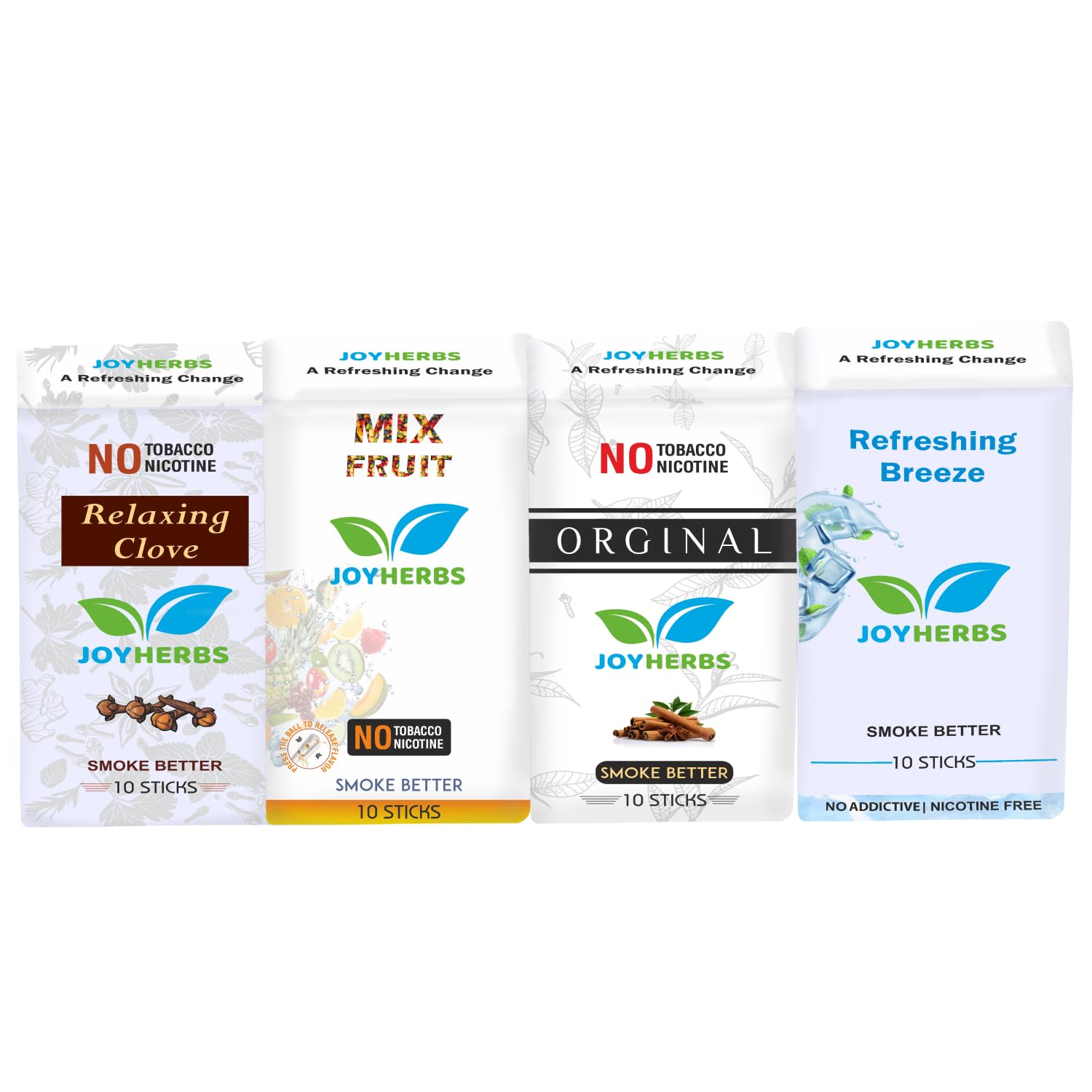 JOYHERBS Herbal Cigarettes 100% Tobacco And Nicotine Free Combo Pack Of Clove, Original, Refreshing Breeze & Mix Fruit Flavour Smoke (10 Sticks Each) Made with Ayurvedic Herbs(Tobacco Alternatives)