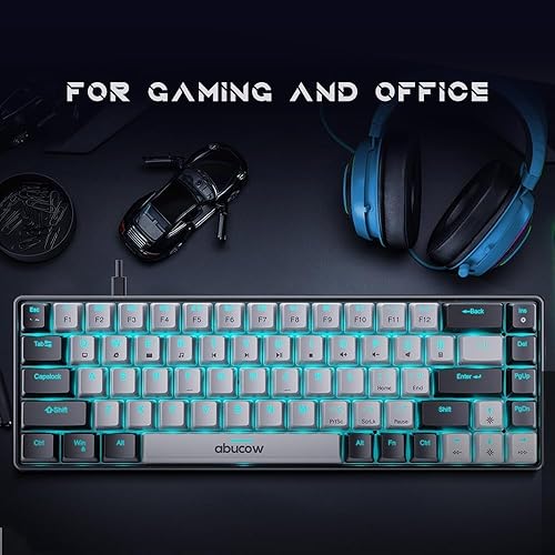 Miniatura 6 de abucow Teclado mecánico para juegos 65%, teclado compacto con cable con interruptor azul con retroiluminación azul, teclas intercambiables negro y