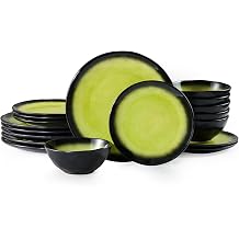 KINGSTONE 18-Piece Dinnerware Set for 6, Ceramic Plates and Bowls Sets