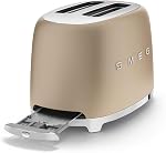 SMEG 2 Grille-pain à tranches avec 6 Préréglage et fonction de dégivrage et bac à croûte amovible TSF01CHMUS, Champagne Matte