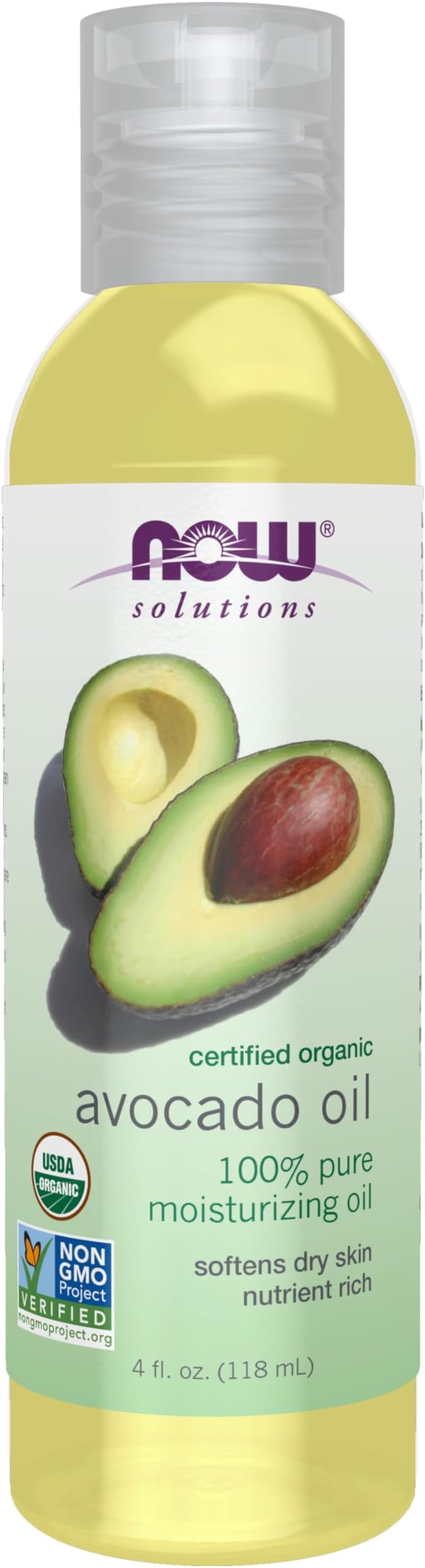 NOW Foods Solutions, Organic Avocado Oil, 100% Pure Moisturizing Oil, Nutrient Rich and Hydrating, 4-Ounce
