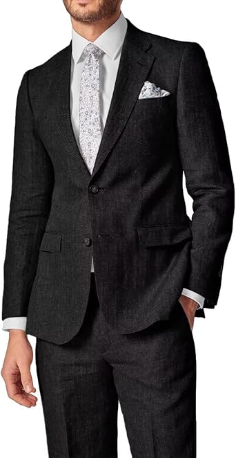 Linen Suits for Men Wedding Suits Slim Fit 2 Piece Groom Suit Business Casual Suit