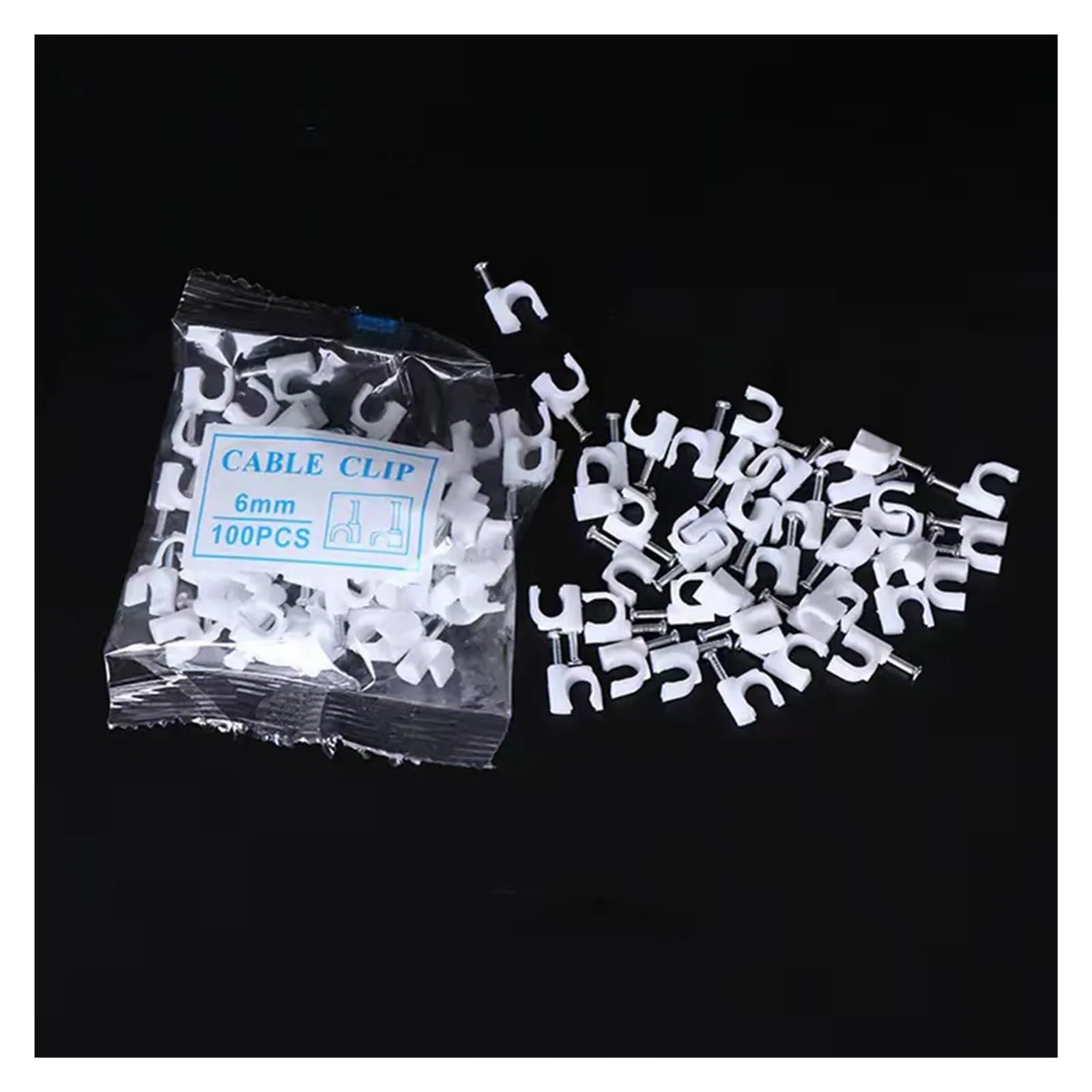 Clips de câble à clouer, 100 pièces, clips fil ronds 4mm, 6mm, 8mm, 10mm, support cravate cordon gestion câbles(10mm)