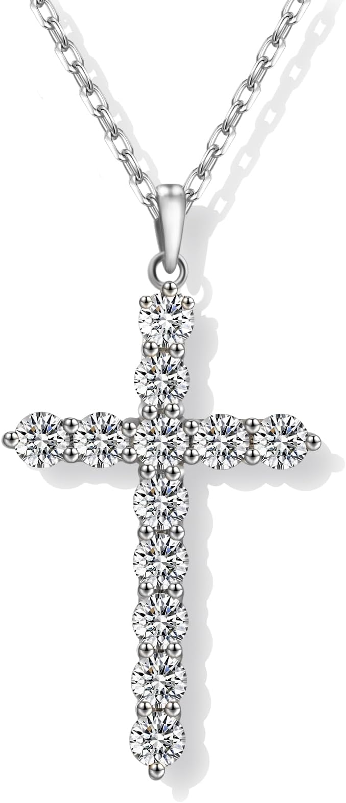 Moissanite Cross Necklace for Women, Diamond Cross Necklaces for Men, Sterling Silver or Gold Cross Pendant Necklaces