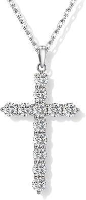 Moissanite Cross Necklace for Women, Diamond Cross Necklaces for Men, Sterling Silver or Gold Cross Pendant Necklaces
